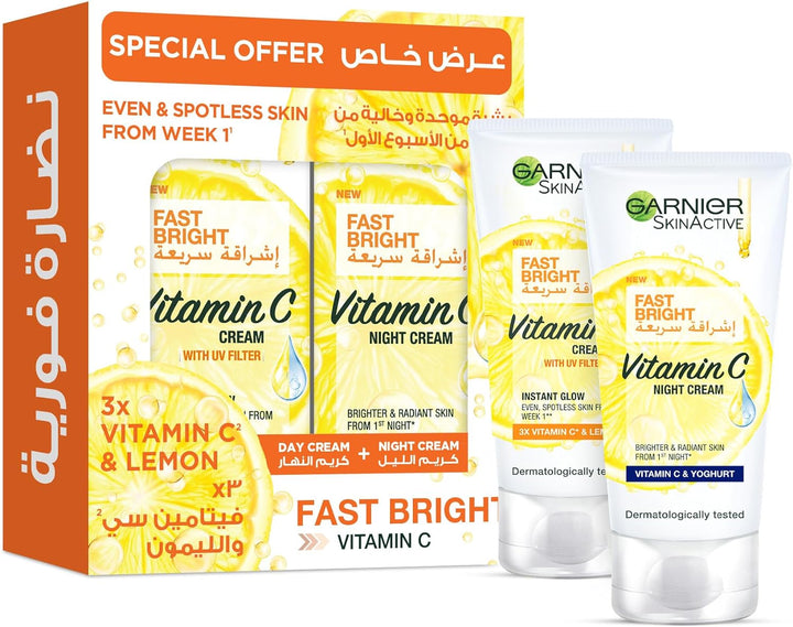 Garnier SkinActive Fast Bright Day Cream 50ml + Night Cream 50ml Bundle