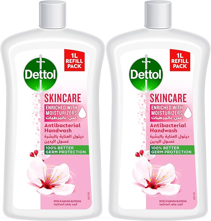 Dettol Skincare Hand wash Liquid Soap Refill, Rose & Sakura Blossom Fragrance, 1L, Pack of 2
