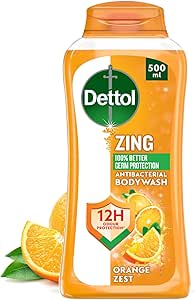 Dettol Zing Antibacterial Bodywash, 10X Better Odour Protection, 100% Better Germ Protection, Orange Zest, 250ml / 500ml