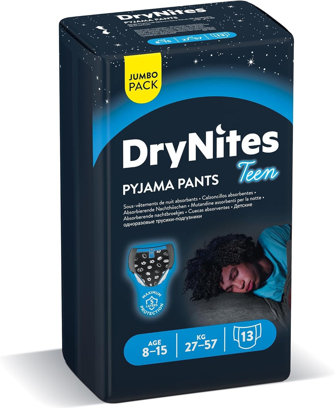 Huggies DryNites Pyjama Pants, 8-15 years, Bed Wetting Diaper, Boys, 27-57 kg, Jumbo Pack, 13 Pants
