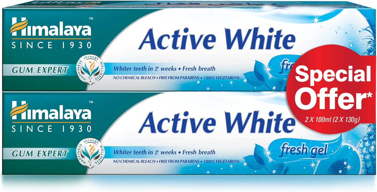 Himalaya Active White Herbal Toothpaste Gently Removes Stains Giving Whiter & Sparkling Teeth - 100ml