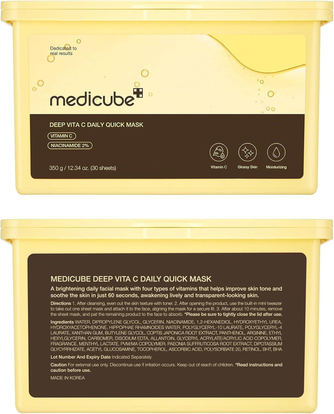 medicube Deep Vita C Daily Quick 30 Sheet Masks - Vegan Certified, Quick Dispenser, Triple Vitamin Complex For Radiance and Hydration - Korean Face Masks