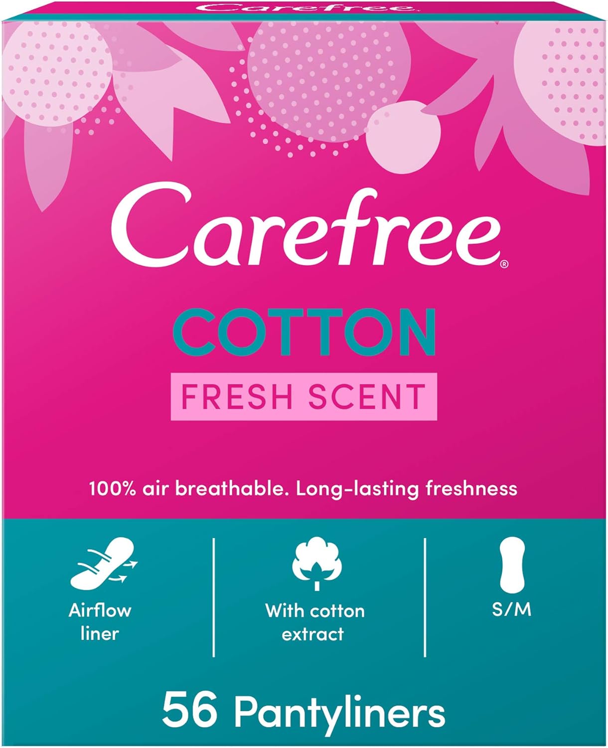 Carefree Daily Panty Liners, Cotton, Fresh Scent, Pack Of 56