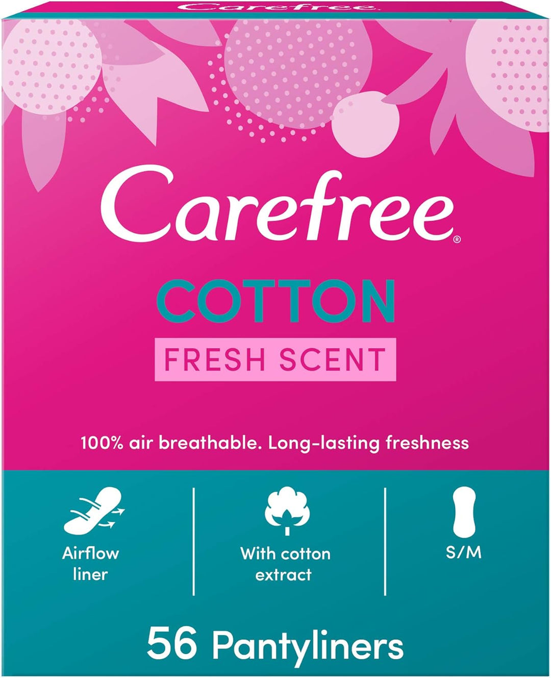 Carefree Daily Panty Liners, Cotton, Fresh Scent, Pack Of 56