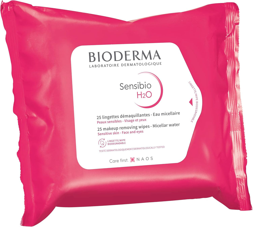 Sensibio H2O Micellar Water 25 Make Up Removing Wipes for Sensitive Skin, White