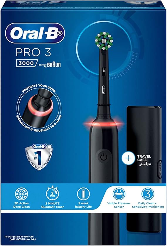 Oral-B Pro Clean 3 3000 Electric Toothbrush with Travel Case, Black Color, Rechargeable, with Built-in Timer