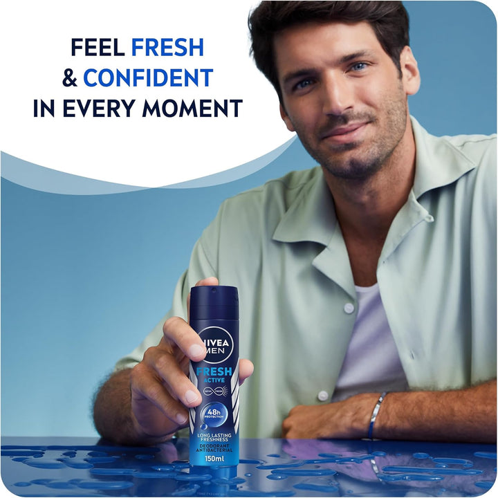 Nivea MEN Antiperspirant Spray for Men, Fresh Active Fresh Scent, 150ml