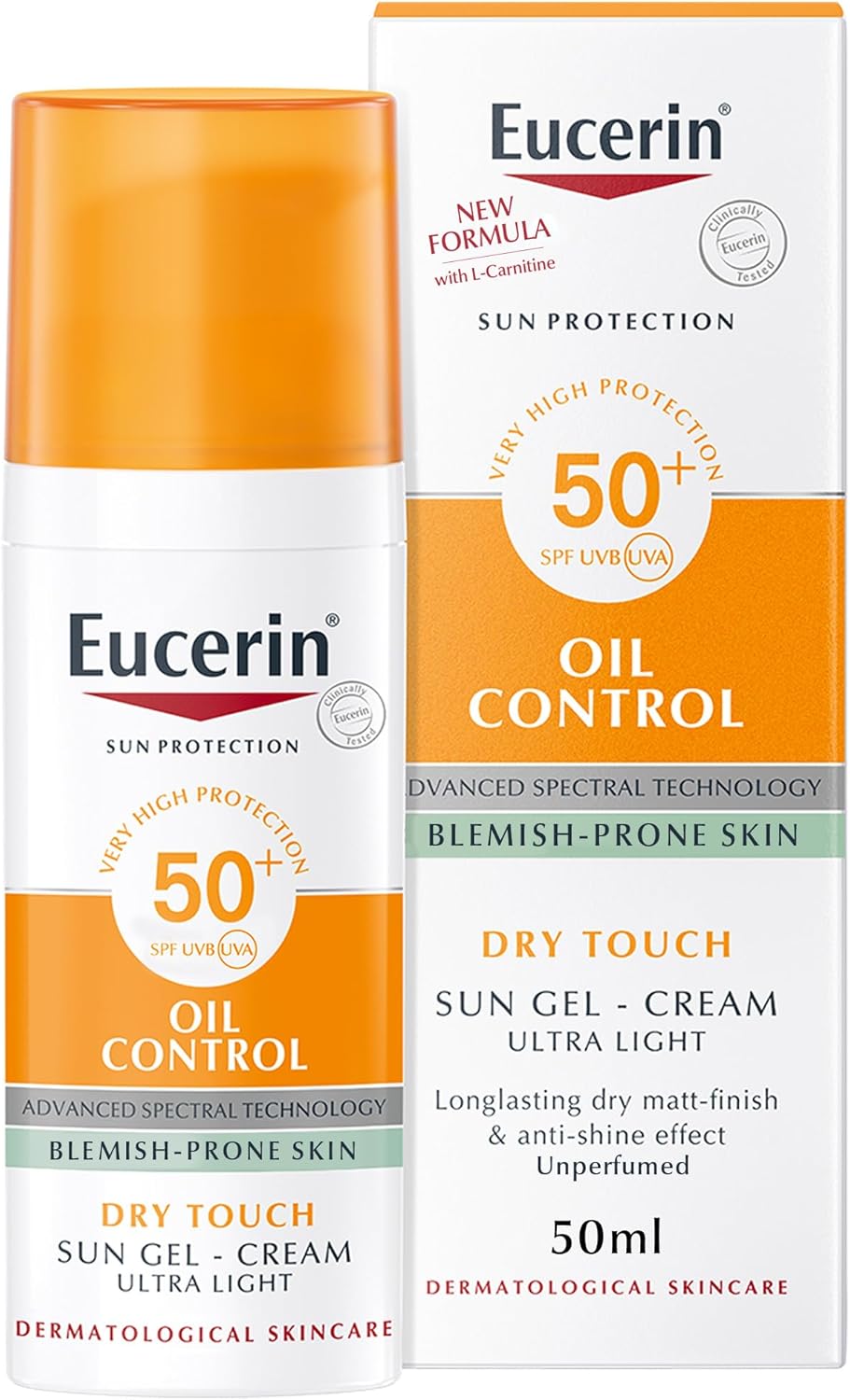 Eucerin Face Sunscreen Oil Control Gel-Cream Dry Touch, High UVA/UVB, SPF 50+, Light Texture Sun Protection, Suitable Under Make-Up, For Blemish-Prone Skin, 50ml