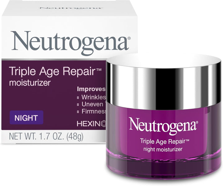 Neutrogena Triple Age Repair Anti-Aging Night Cream with Vitamin C; Fights Wrinkles & Evens Tone, Firming Anti-Wrinkle Face & Neck Cream; Glycerin & Shea Butter, 1.7 oz