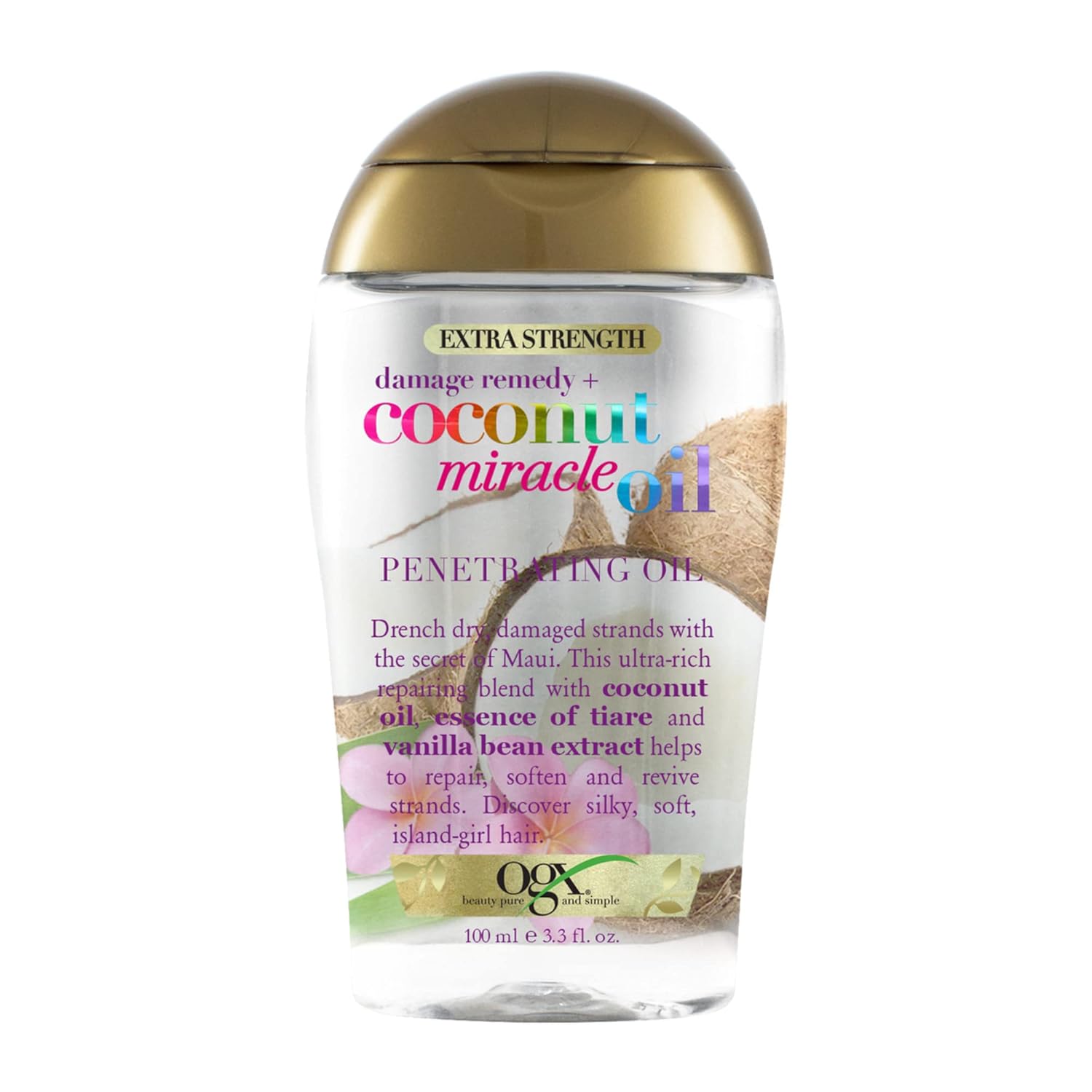 OGX Hair Oil, Damage Remedy+ Coconut Miracle Oil, Penetrating Oil, 100ml