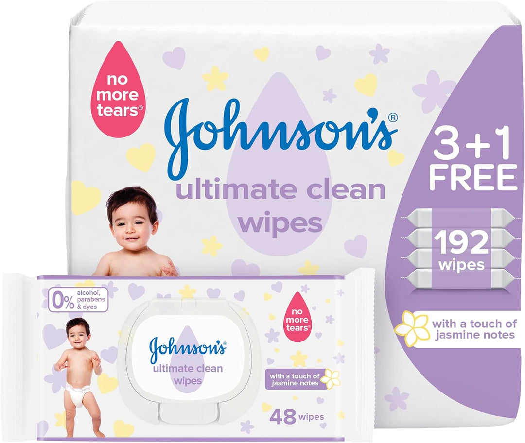 Johnson's Wipes - Ultimate Clean, 3 +1 Packs of 48 Wipes, 192 Total Count