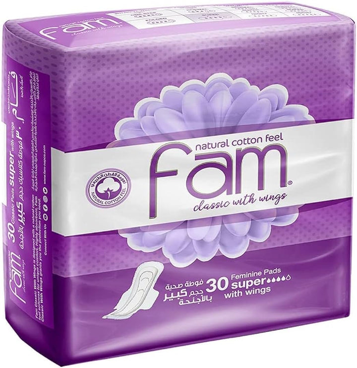 Fam Natural Cotton Feel Classic with Wings 30 Pads