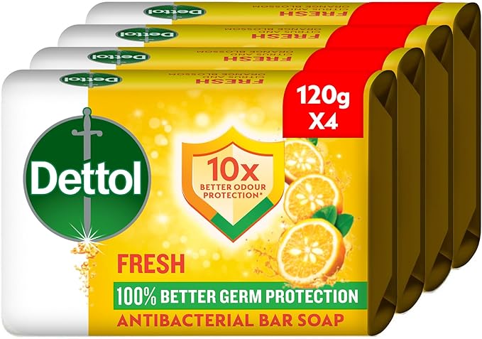 Dettol Fresh Anti-Bacterial Bathing Soap Bar For Effective Germ Protection, Personal Hygiene & Odour Protection, CitrUS & Orange Blossom Fragrance 165G, Pack Of 4
