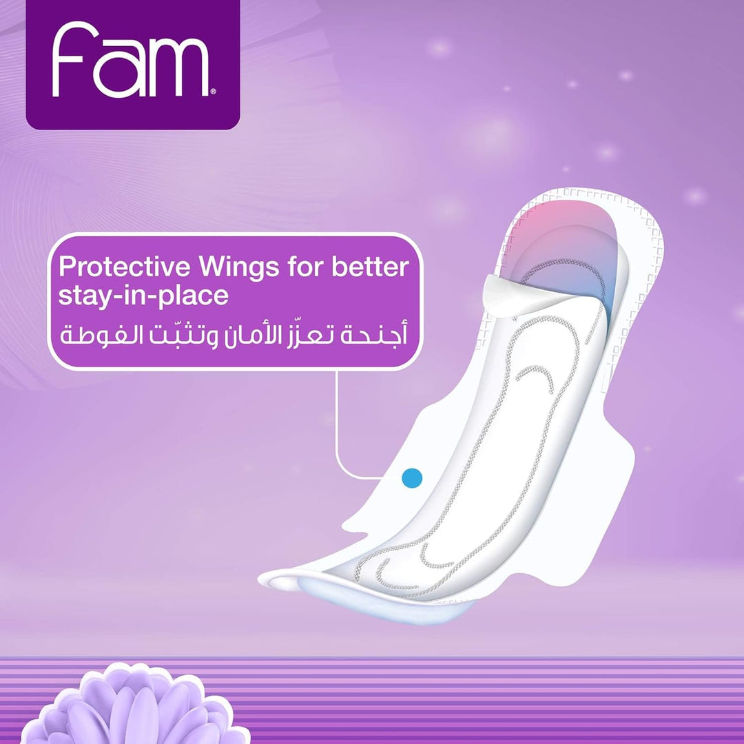 Fam Protect Natural Cotton Feel, Maxi Thick, Folded With Wings,Night Sanitary Pads, 48 Pads