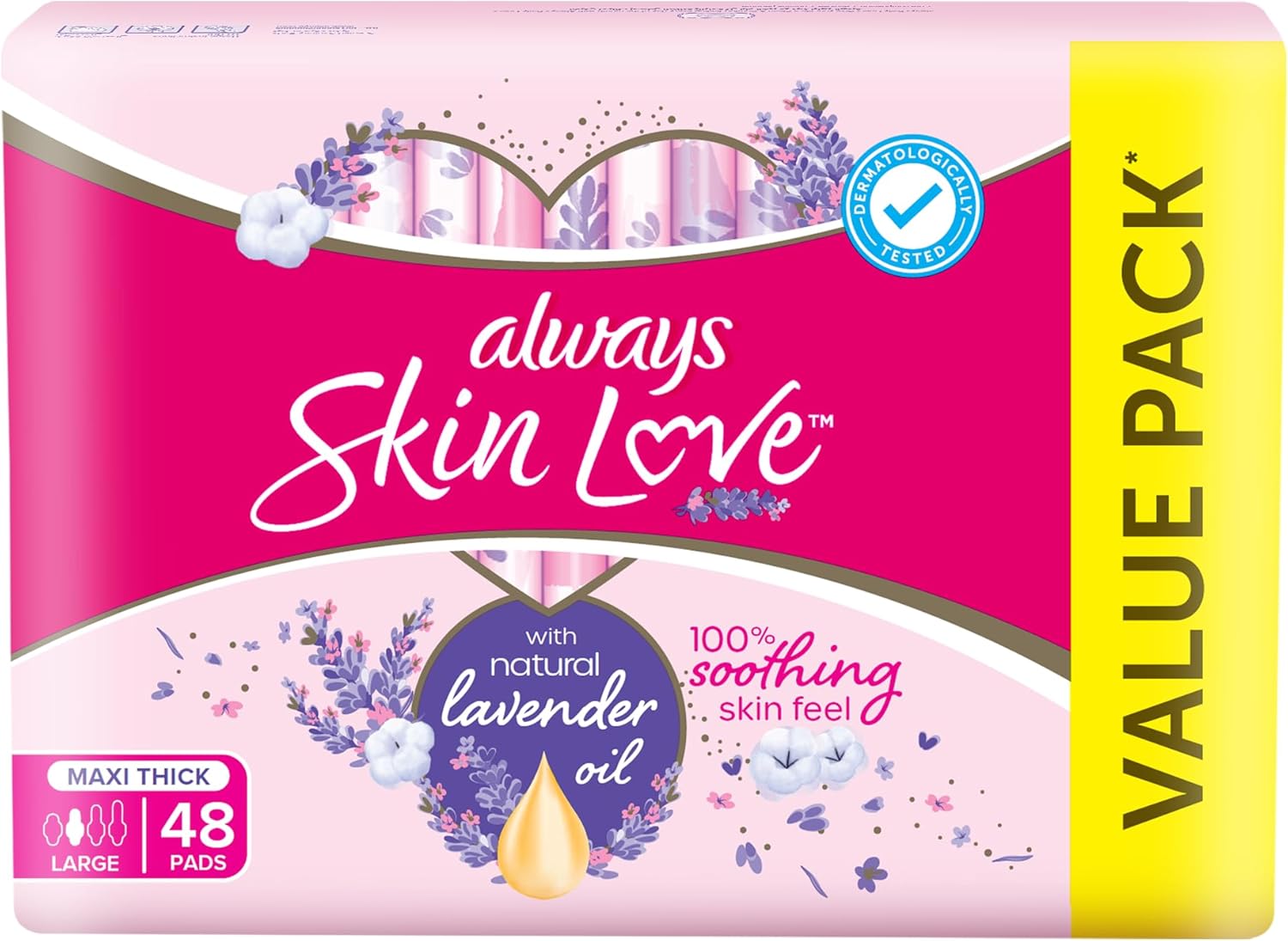 Always Pads Maxi Thick Skin Love With Lavender Large 48/24/10 Sanitary Pads