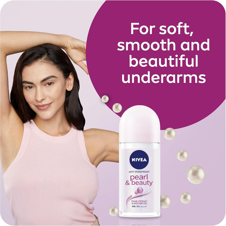 Nivea Antiperspirant Roll-on for Women, Pearl & Beauty Pearl Extracts, 2 x 50ml
