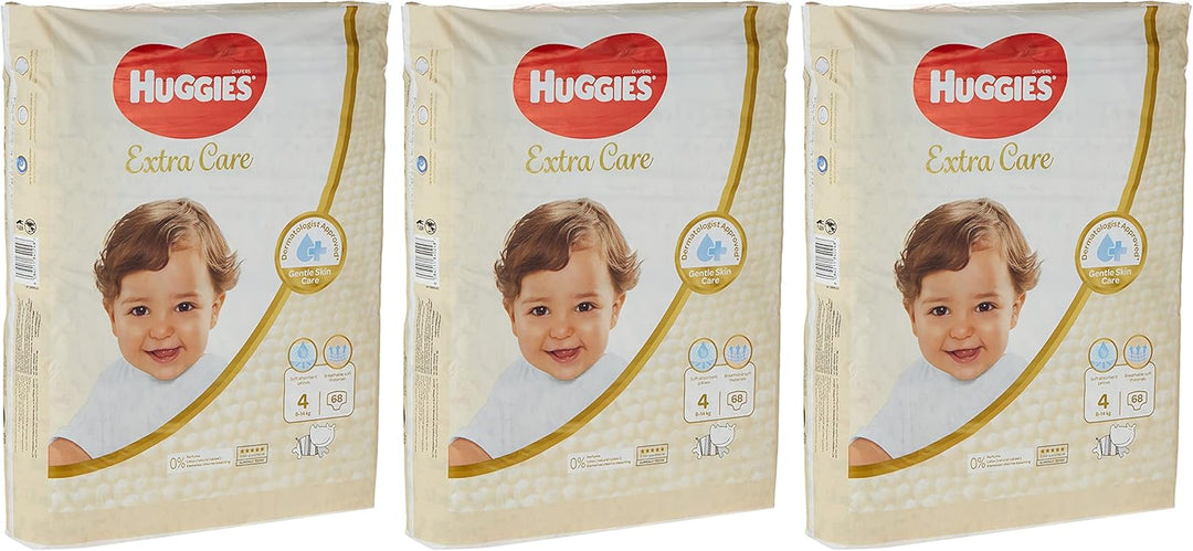 Huggies Extra Care, Size 4, 8 -14 kg, Super Mega Pack, 204 Diapers - Package May Vary