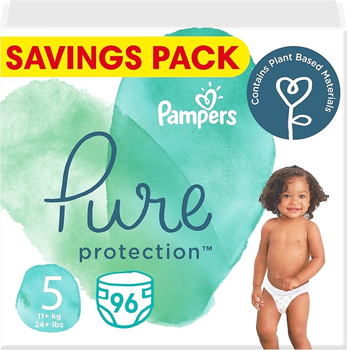 Pampers Pure Protection Dermatologically Tested Diapers, Size 5, 96 Diaper Count
