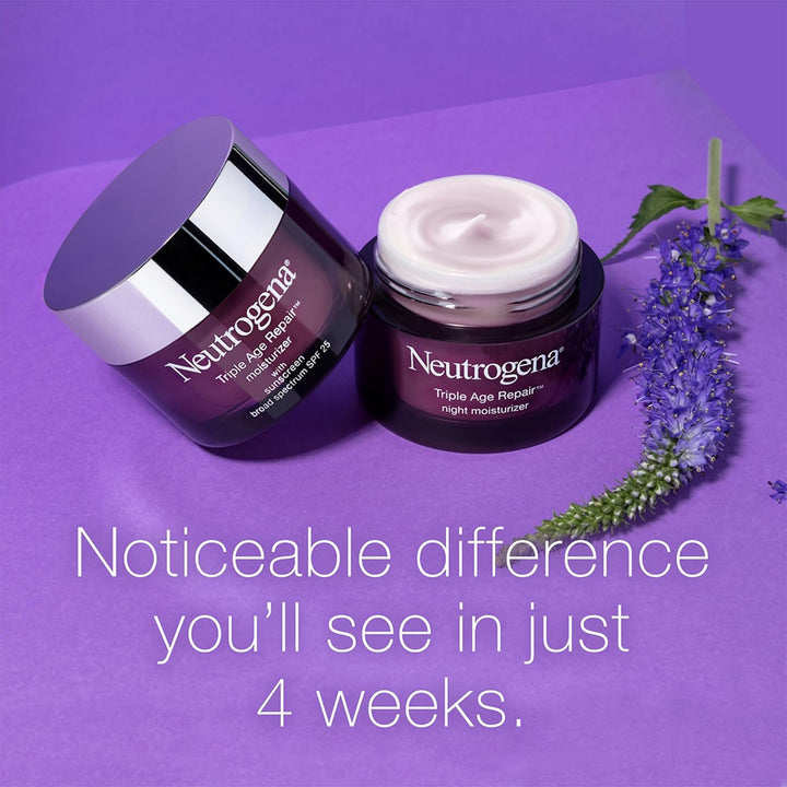 Neutrogena Triple Age Repair Anti-Aging Night Cream with Vitamin C; Fights Wrinkles & Evens Tone, Firming Anti-Wrinkle Face & Neck Cream; Glycerin & Shea Butter, 1.7 oz