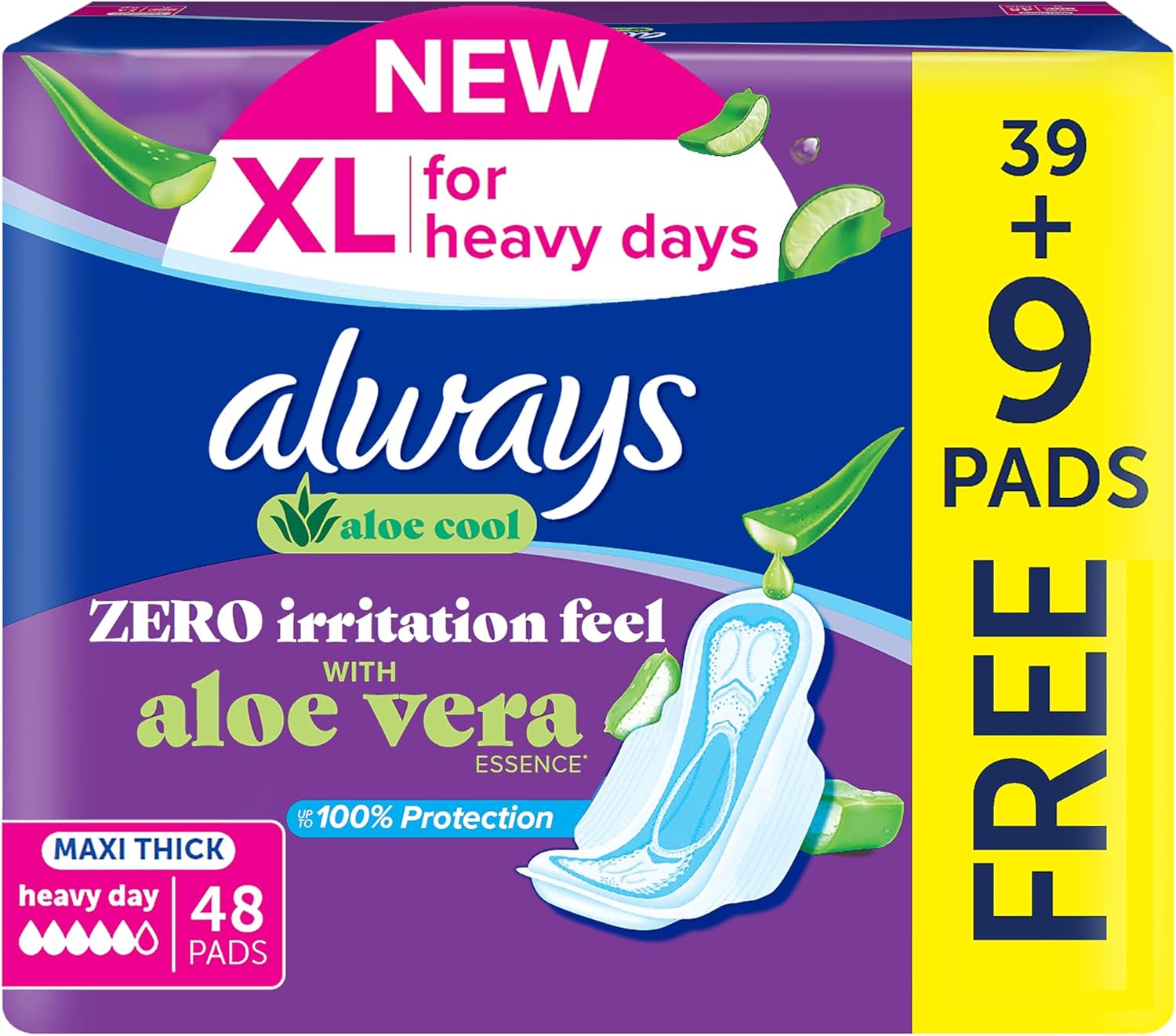 Always Aloe Cool Pads for Heavy Days, 24/48 XL Maxi Thick Pads