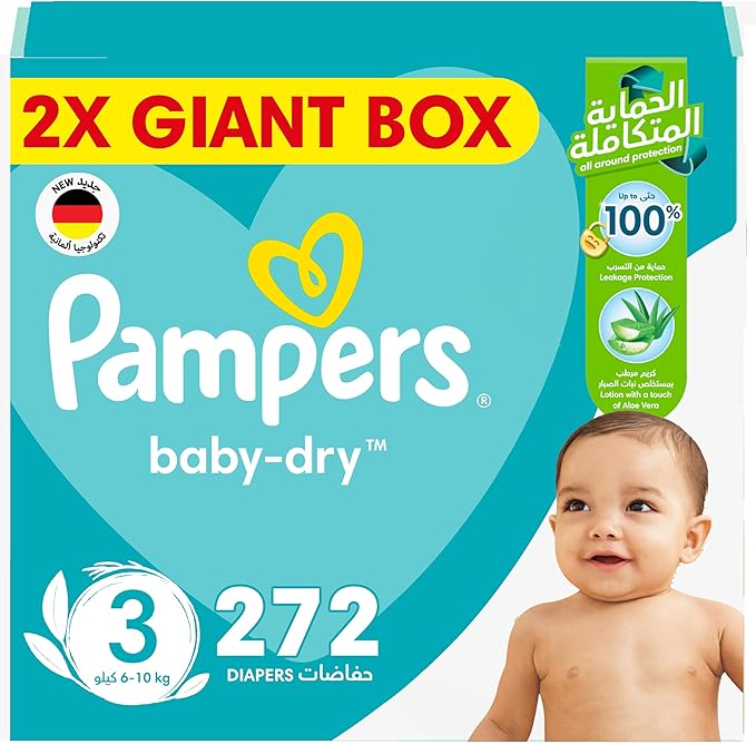 Pampers Baby Dry Taped Diapers with Aloe Vera Lotion, up to 100% Leakage Protection, Size 3, 6-10kg, 68 Counts