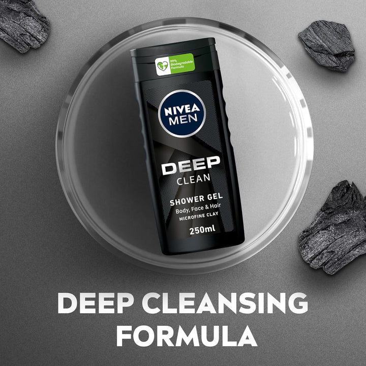 MEN 3in1 Shower Gel Body Wash, Cleansing DEEP Micro-Fine Clay, Woody Scent, 250ml