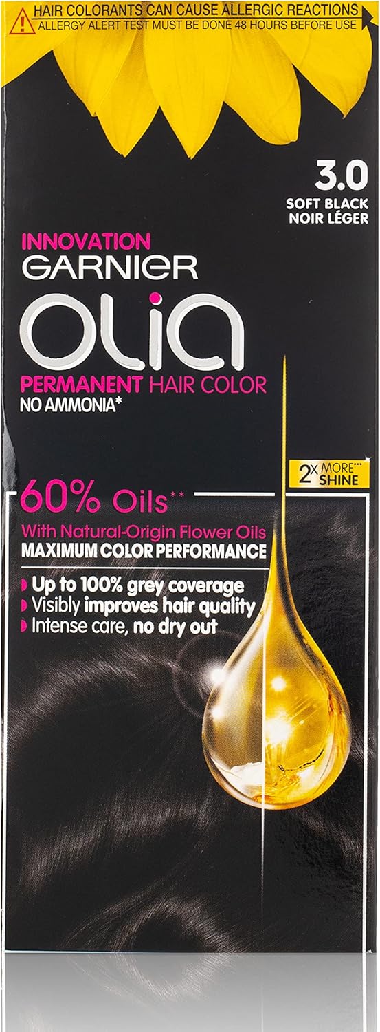 Garnier Olia 3.0 Soft Black, No Ammonia Permanent Hair Color With 60% Oils