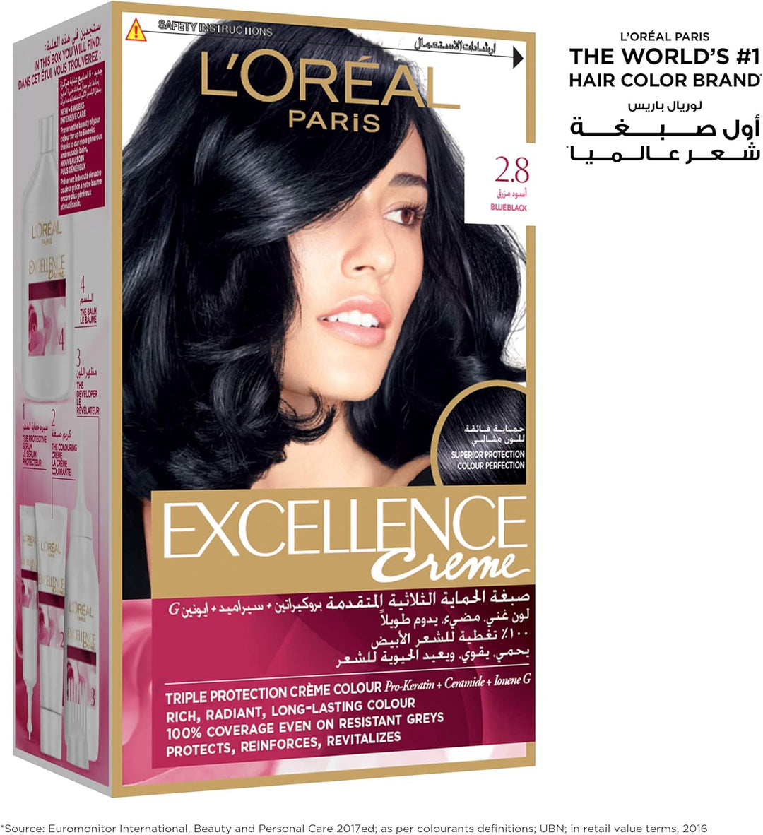 L’Oréal Paris Excellence Crème Permanent Hair Color, 2.8 Blue Black