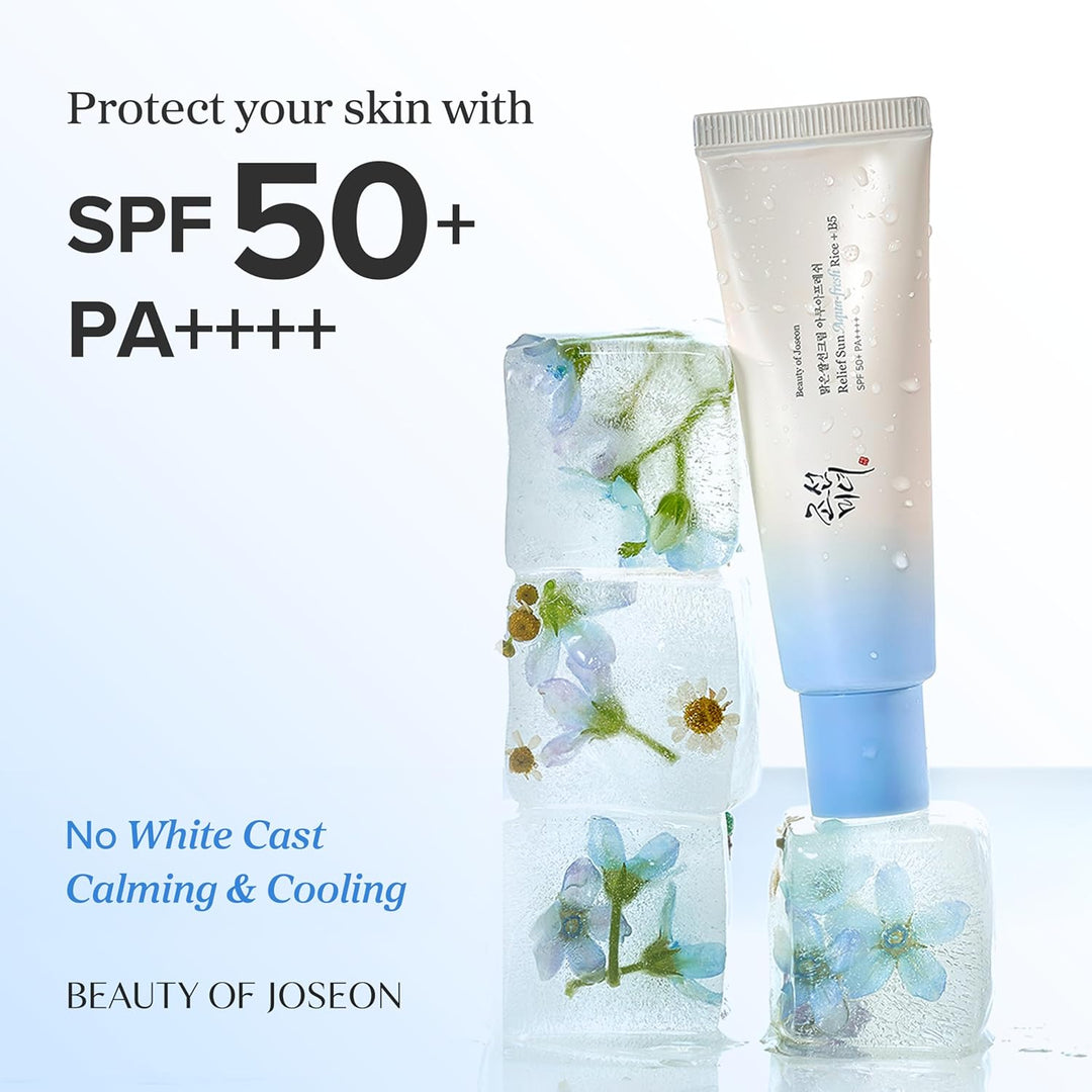 Beauty of Joseon Relief Sun Aqua-Fresh Sunscreen Rice + Panthenol SPF 50+ PA++++ Lightweight Daily UV Protector for Acne-Prone Sensitive Skin Korean skincare for Men and Women 50ml