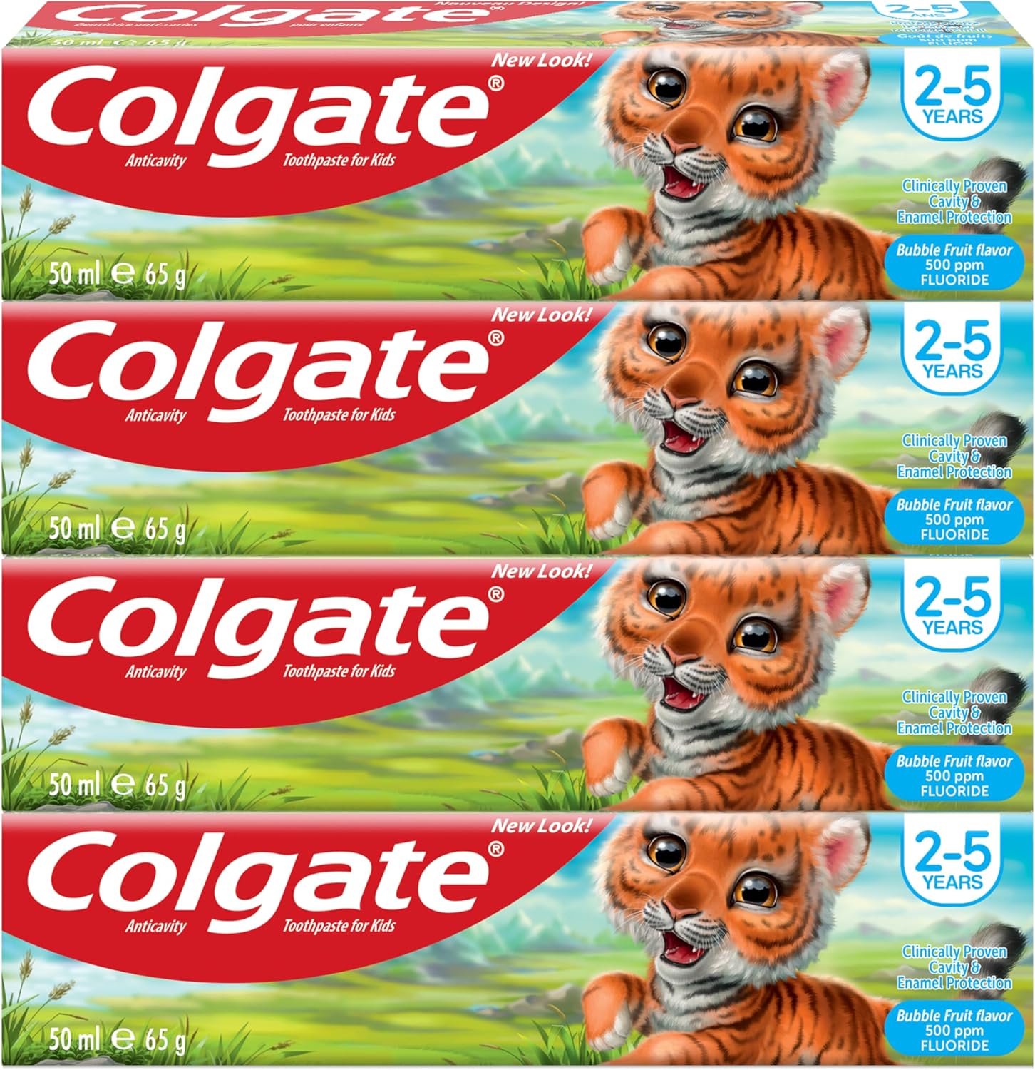 Colgate Toothpaste Kids Bubble Fruit, Fluoride Toothpaste, 2-5 years, 4x50ml, 4 Pack