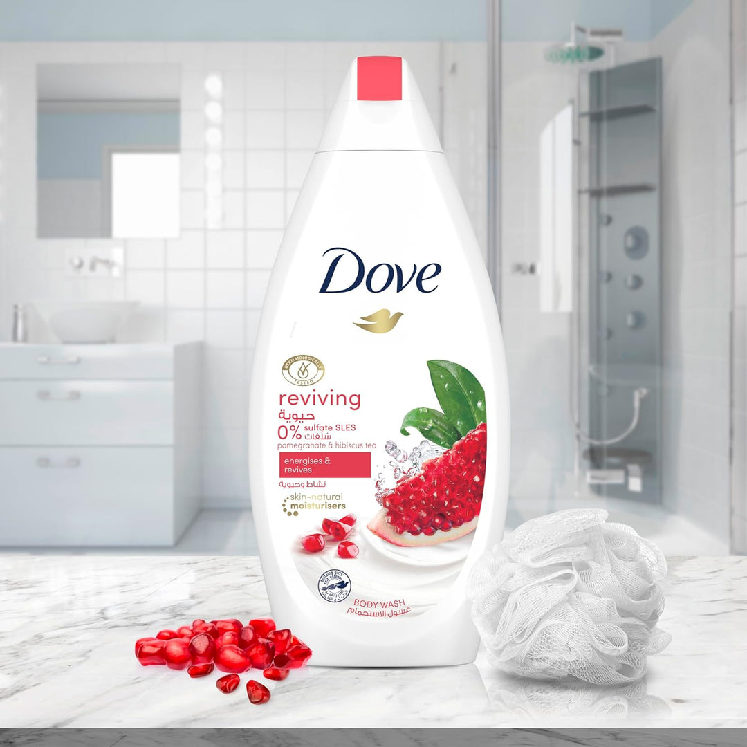 Dove Go Fresh Refreshing Body Wash with Renew Blend technology, Pomegranate and Hibiscus Tea, with ¼ Moisturising Cream, 250ml (Pack of 2)