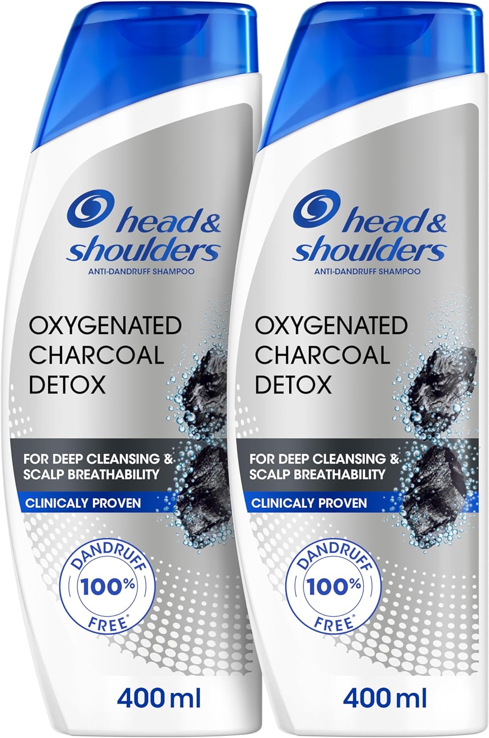 Head & Shoulders Anti-Dandruff Shampoo, Oxygenated Charcoal Detox, 100% Dandruff Free, 2x400ml, Dual Pack