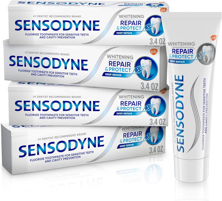 Sensodyne Repair and Protect Whitening Toothpaste, Toothpaste for Sensitive Teeth and Cavity Prevention, 3.4 oz (Pack of 4)