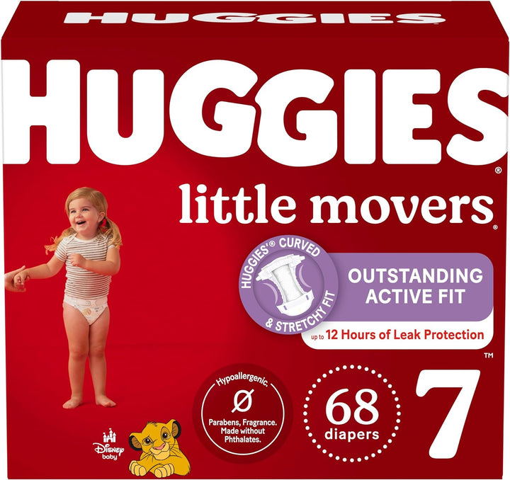 Huggies Size 7 Diapers, Little Movers Baby Diapers, Size 7 (41+ lbs), 68 Count