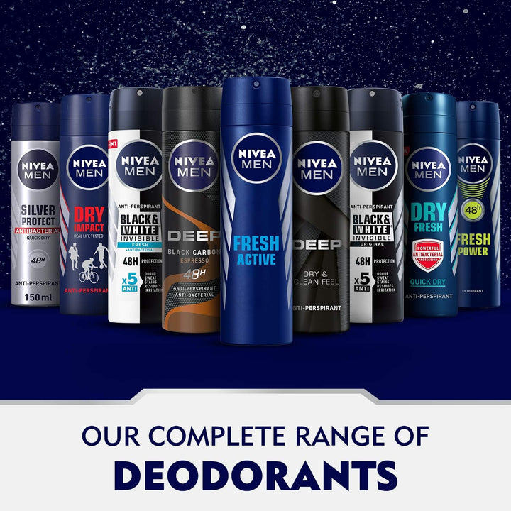 Nivea MEN Antiperspirant Spray for Men, Black & White Invisible Protection Original, 150ml