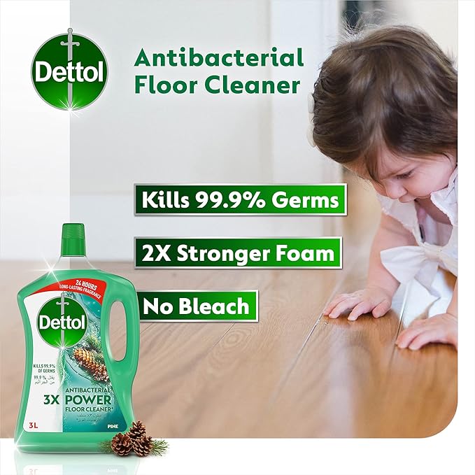 Dettol Antibacterial Power Floor Cleaner (Kills 99.9% of Germs), Can be Paired with Vacuum Cleaner for Cleaner and Shinier Floors, 3L (Pack of 2)