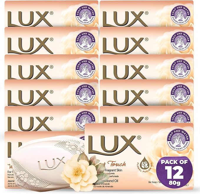 Lux 12 x Velvet Touch Soap Bars for Smooth Fragrant of Jasmine & Almond Oil 80g