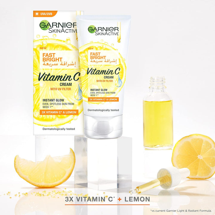 Garnier Day Cream, Fast Fairnerss, With UVA and UVB Filters, Enriched with 3X Vitamin C And Lemon, Skinactive Fast Fairness, 50ml