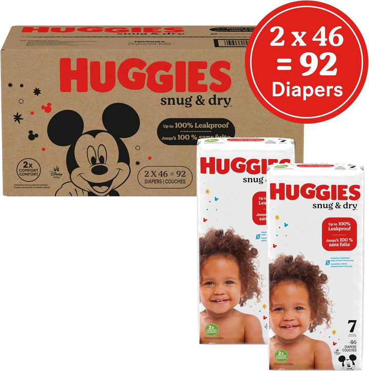 Huggies Baby Diapers, Size 7 (41+ lbs), 92 Ct, Snug & Dry Newborn Diapers