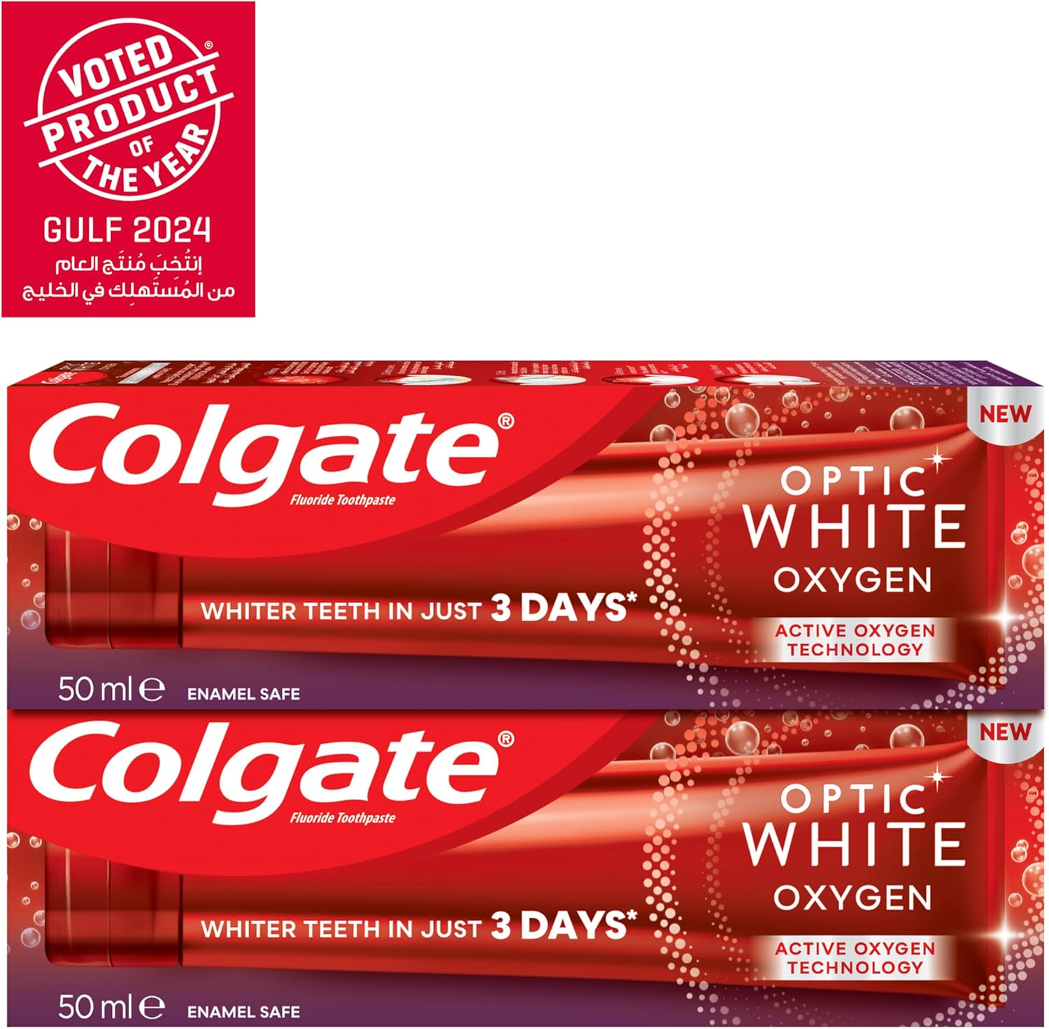 Colgate Toothpaste Optic White Oxygen, Teeth Whitening Toothpaste, Whiter Teeth in Just 3 Days, 2x50 ml, 2 pack
