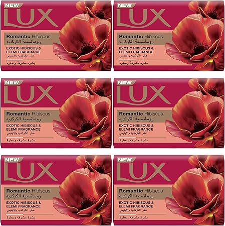 LUX Bar Soap For Fragrant Glowing Skin, Romantic Hibiscus, With Exotic Hibiscus and Elemi Fragrance, 170g, Pack of 6