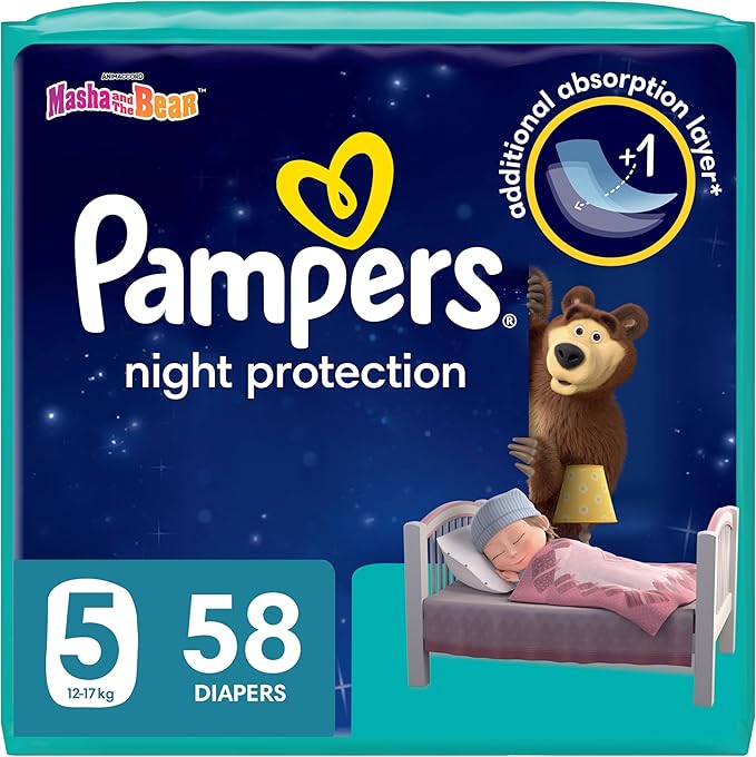 Pampers Baby-Dry Night Diapers Additional Absorption Layer for Overnight Leakage Protection, Size 5, 12-17kg, 58 Diaper Count