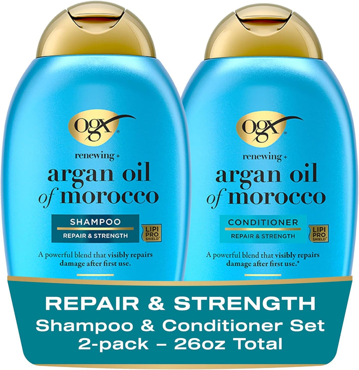 OGX Shampoo & Conditioner Renewing+ Argan Oil Of Morocco (2x 385ml), Sulfate-Free Surfactants for Gentle Cleansing and Deep Hydration, Moroccan Oil Haircare Set for Damaged and Dry Hair