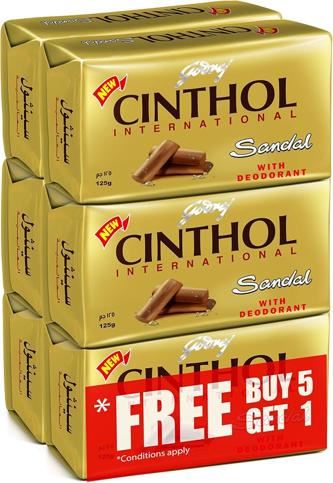 Cinthol Godrej Cinthol Bar Soap 99.9% Germ Protection Sandal (With Deodorant) 125G - (Pack Of 6)