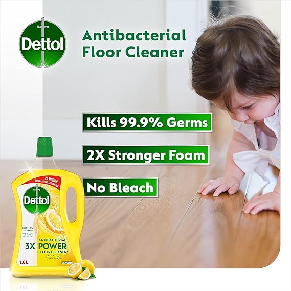 Dettol Lemon Antibacterial Power Floor Cleaner With 3 Times Powerful Cleaning (Kills 99.9% Of Germs), 1.8L, Twin Pack