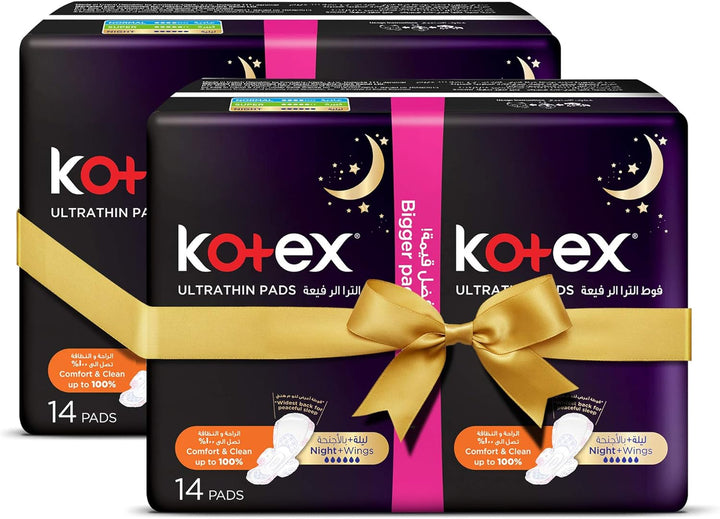 Kotex Ultra Thin Pads, Overnight Protection Sanitary Pads with Wings, 28 Sanitary Pads