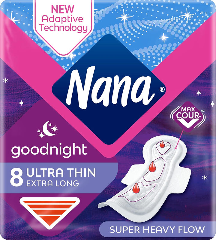 Nana Ultra Goodnight Sanitary Pads With Wings, 8 Count