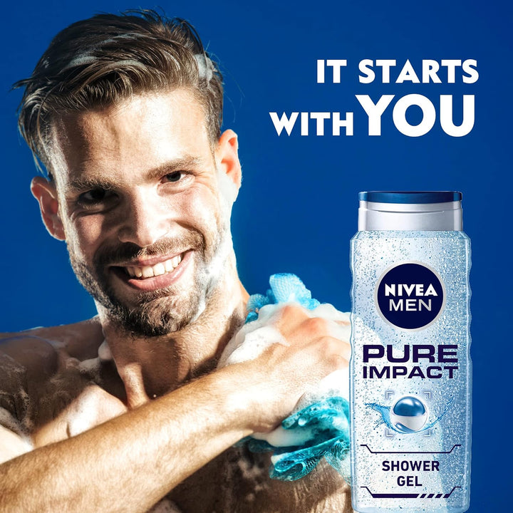 Nivea MEN 3in1 Shower Gel, Pure Impact Fresh Scent, 500ml