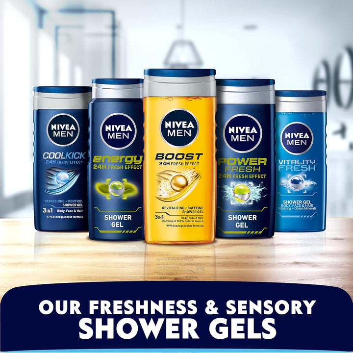 Nivea MEN 3in1 Shower Gel, Power Fresh 24h Fresh Effect Citrus Scent, 500ml