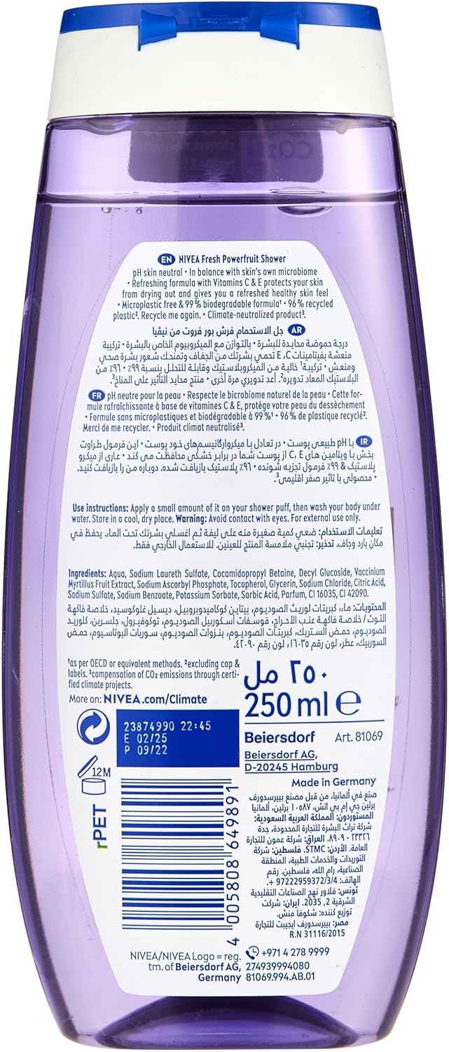Fresh Powerfruit Shower Gel, Wild Berry Scent, 250 ml